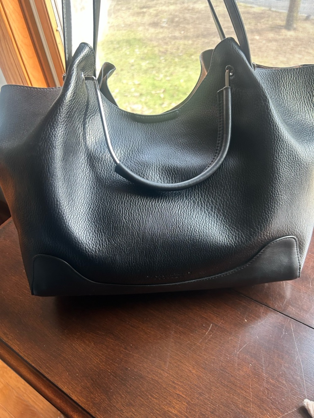 Sondra Roberts Squared Vegan Leather Black Bag with Silver hardware. - Picture 2 of 16